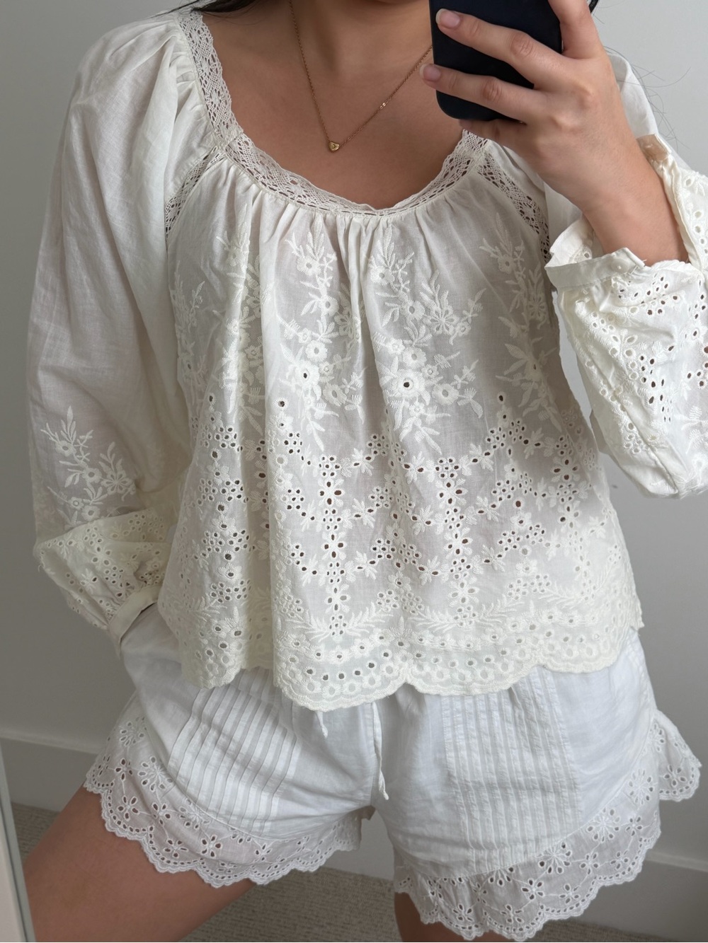 INDUSTRY Long Sleeve Eyelet Embroidered Blouse
